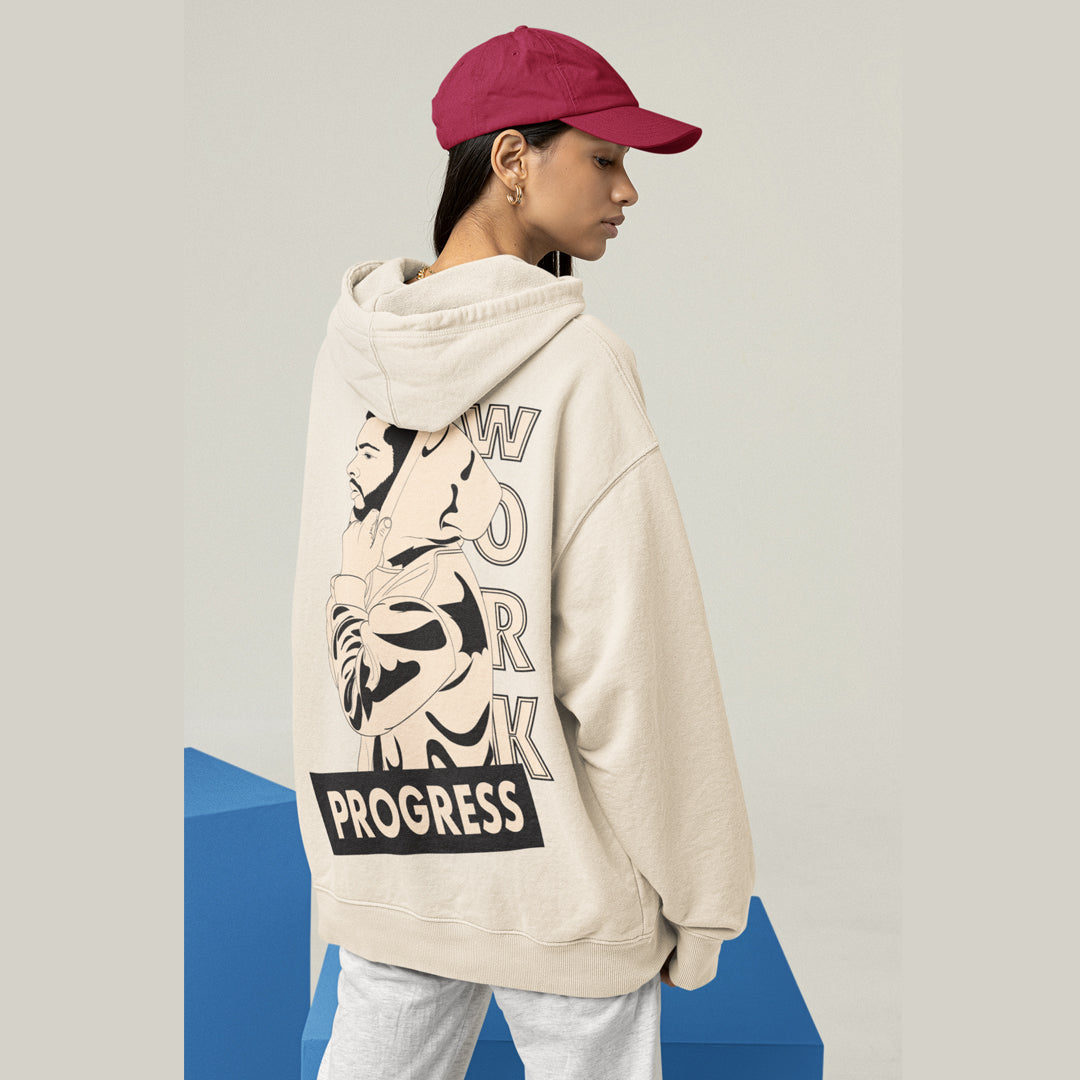 Hoodie MOH crème WorK ProgresS 100% coton bio back view